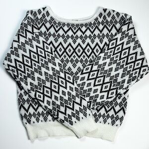 Upbeat Sweater Vintage 80s Retro Stripes Fair Isle Women’s Scoop Neck Cozy Cute